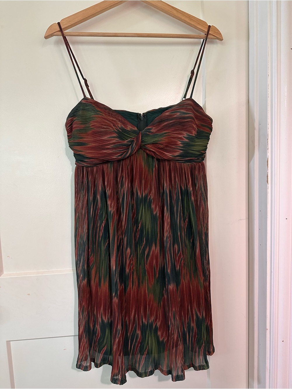Twist Front Mini Dress in Green & Brown